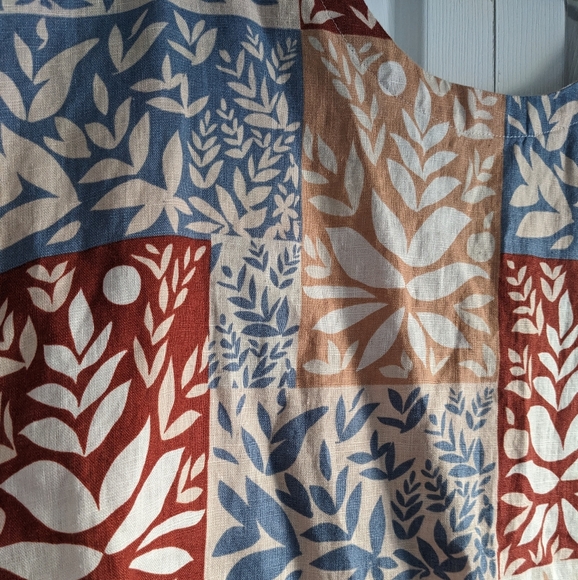 Floral Colorblock Patchwork Linen Sigrid Olsen Cap Sleeve Top - Picture 3 of 7